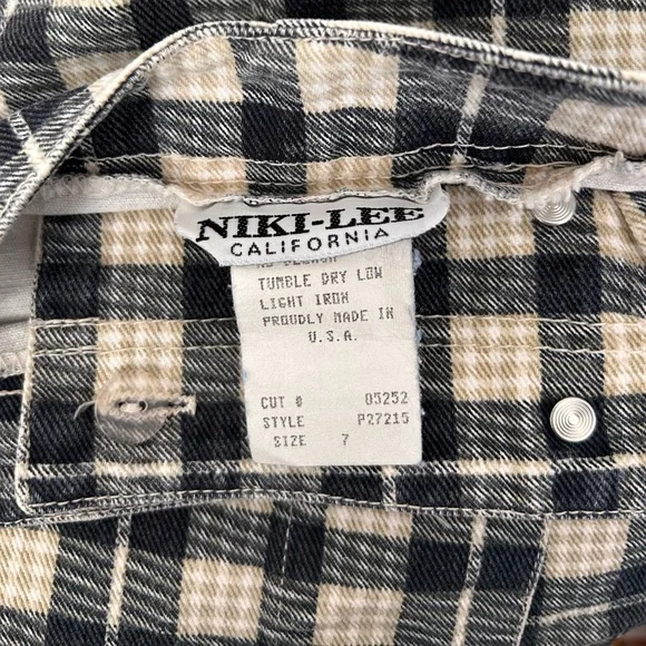 Vintage Niki Lee Gingham Button Wrap Skirt Size 7 Unique Retro